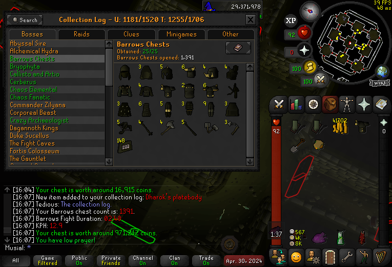 Musial_OSRS's tweet image. Barrows Done - 1391 kc