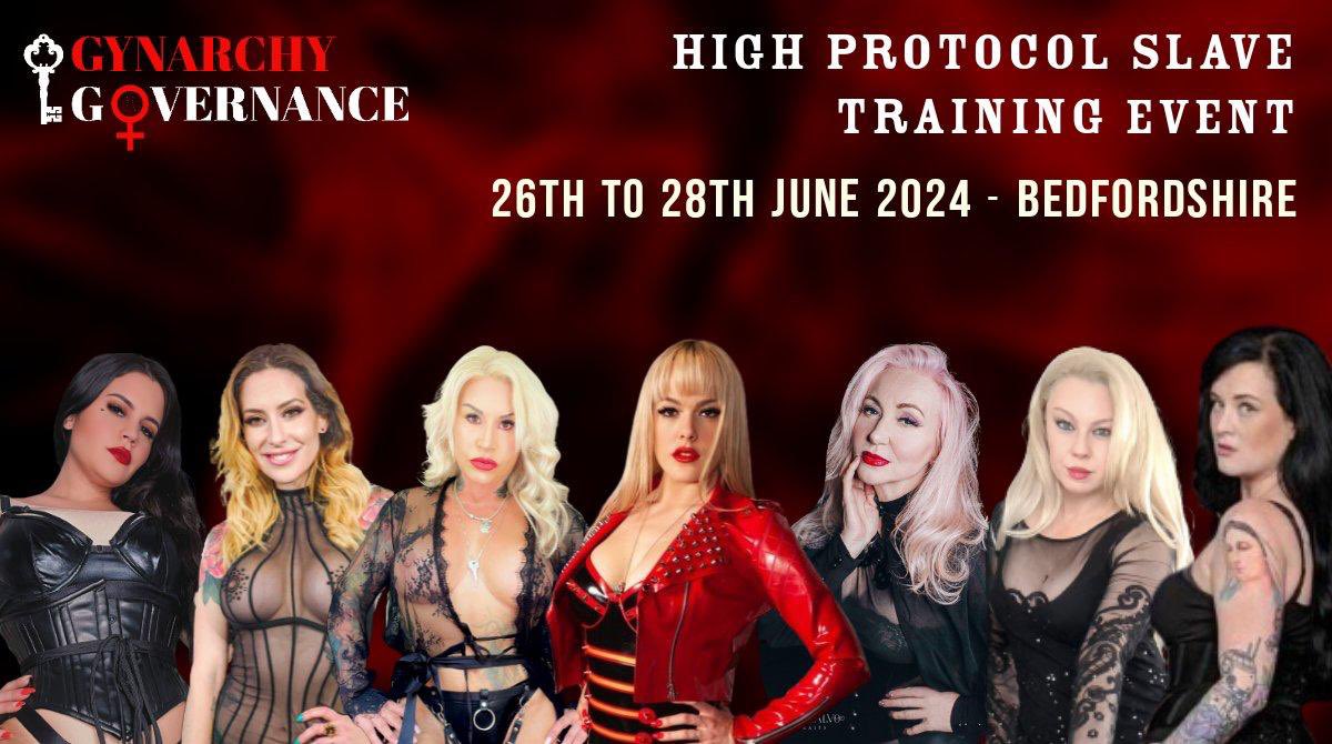 A formidable line up.. Are you looking forward to Gynarchy Governance 2024? slave spaces remain! Weds 26th - Fri 28th June Bedfordshire @missroperxx @InannaLdn @AvaVonMedisin @mistresstess1 @misskimrub @VonHitte @DianaVonRigg