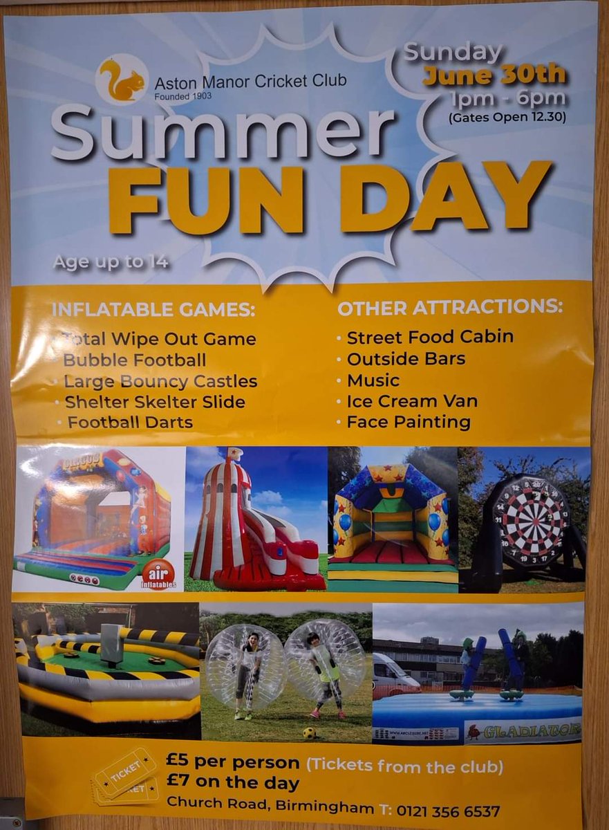 Aston Manor CC (@astonmanorcc) on Twitter photo Get your tickets, on sale now from Aston Manor Cricket Club. Going to be a great day
Book this date in your diaries.
Well be a great day for your kids.
Euros, with England 🏴 playing in the last 16 too, hopefully 🇪🇺 🍻🍹😎
<a href="/AMCCYouth/">AMCC Youth</a> Get your tickets, on sale now from Aston Manor Cricket Club. Going to be a great day
Book this date in your diaries.
Well be a great day for your kids.
Euros, with England 🏴 playing in the last 16 too, hopefully 🇪🇺 🍻🍹😎
<a href="/AMCCYouth/">AMCC Youth</a>