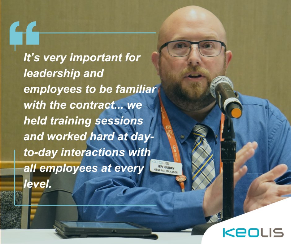 Happening now: #Keolis general manager Jeff Guidry is speaking on the @APTA_info panel on building trust with employees. Jeff says he has a style of 'manage by walking' to collect employee input. Jeff supports our people, our passengers, and our partners at @VVTransit.