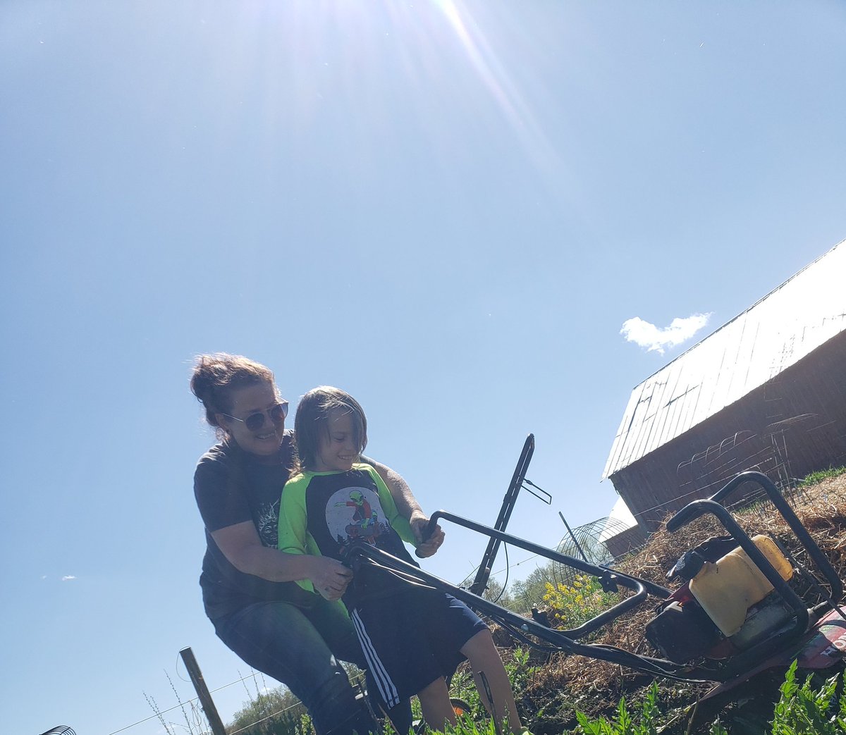 We are getting more of the garden in today. The youngest really wanted to give the tiller a try. It whupped his butt..but he gave it his all! ❤ Maybe next year little dude.