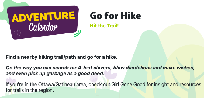 Spring is in the air! 🌿

What an excellent time to get outside for some Play! Here are some activity suggestions from our OPC Adventure Calendar!😃
 
calendar.outdoorplaycanada.ca 

___
#Play #OutdoorPlay #OutdoorPlayCA #Canada #ActivePlay #SpringPlay