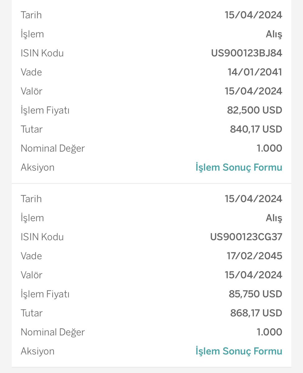 Bu ay eurobond 2041-2045 alımlarımı yaptım yıllık pasif gelirim 1171 dolar #eurobond