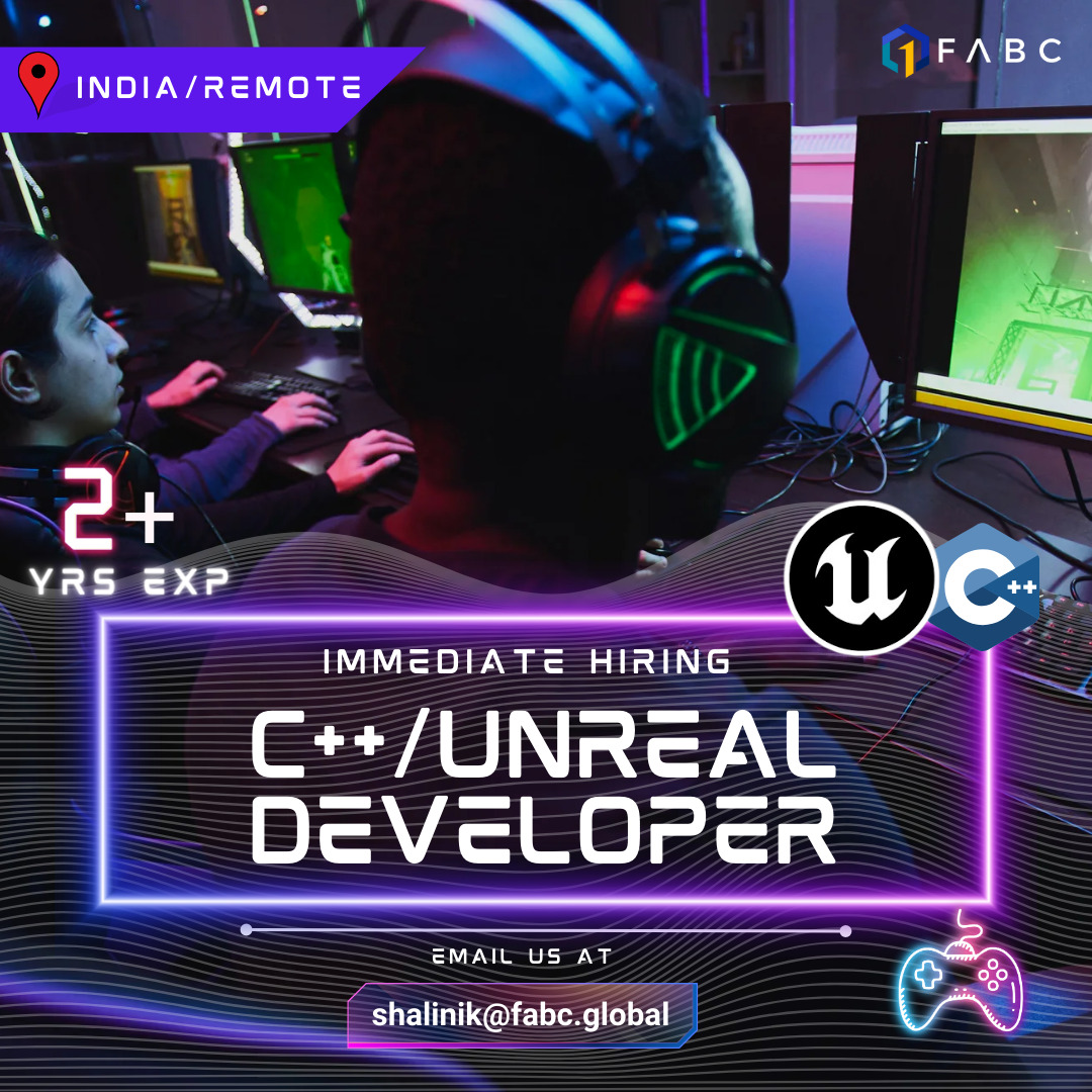 Immediate Hiring C++/Unreal Developer
Unreal Engine + Web3 (Blockchain, NFTs, DeFi)
Email shalinik@fabc.global with resume, portfolio & tell us why you're in!
#fabc #hiring #blockchain #web3 #gaming #blueprint #immediatehiring #hiringalert #unrealengine