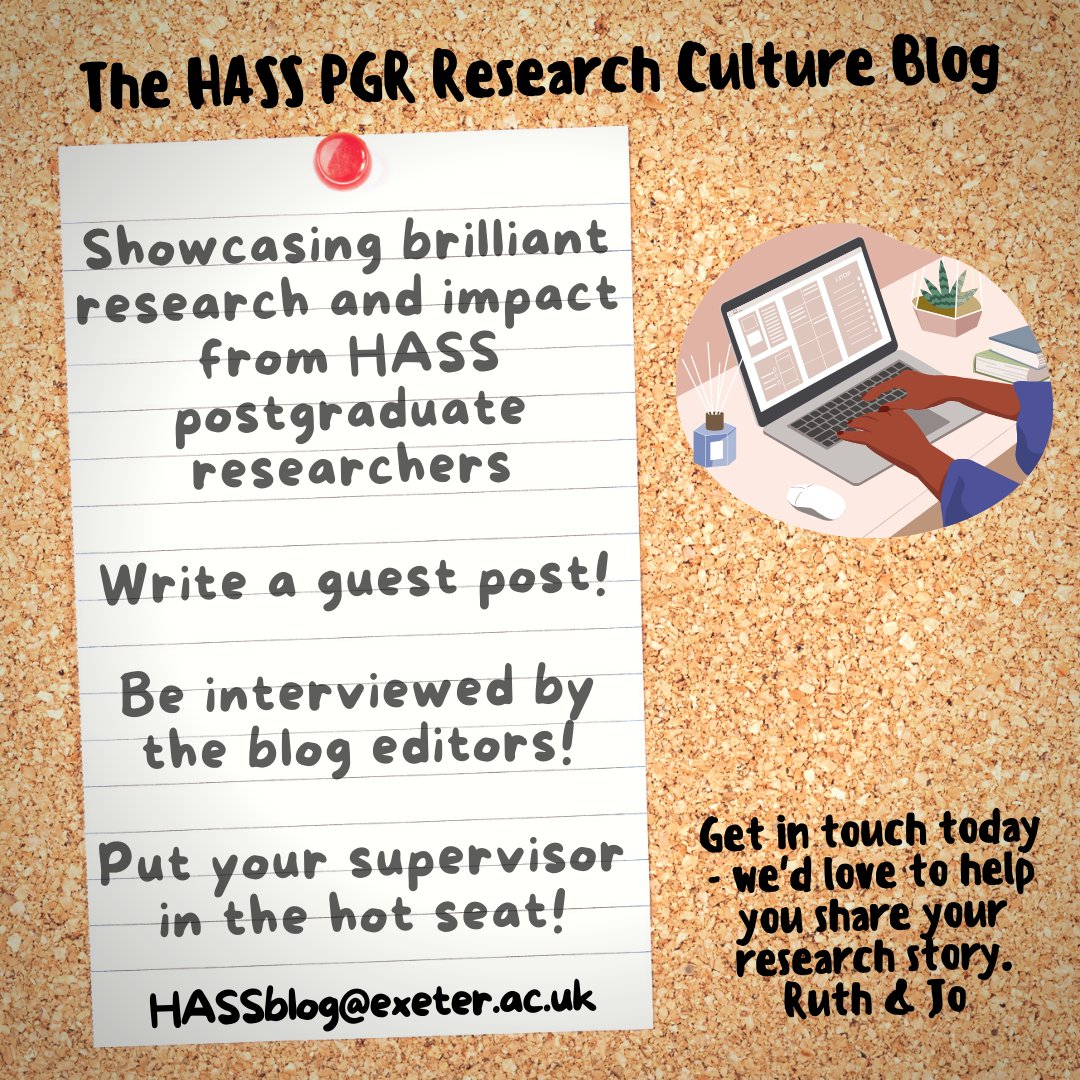 🌟 HASS PGRs @UniOfExeter, showcase your research on @ExeHassPGRBlog!

Write a post, get interviewed, or spotlight your supervisor.

Reach out: HASSblog@exeter.ac.uk 🌟
#ExeterDoctoral #UniOfExeterHASS #ResearchImpact @UniOfExeterHASS @ExeterDoctoral