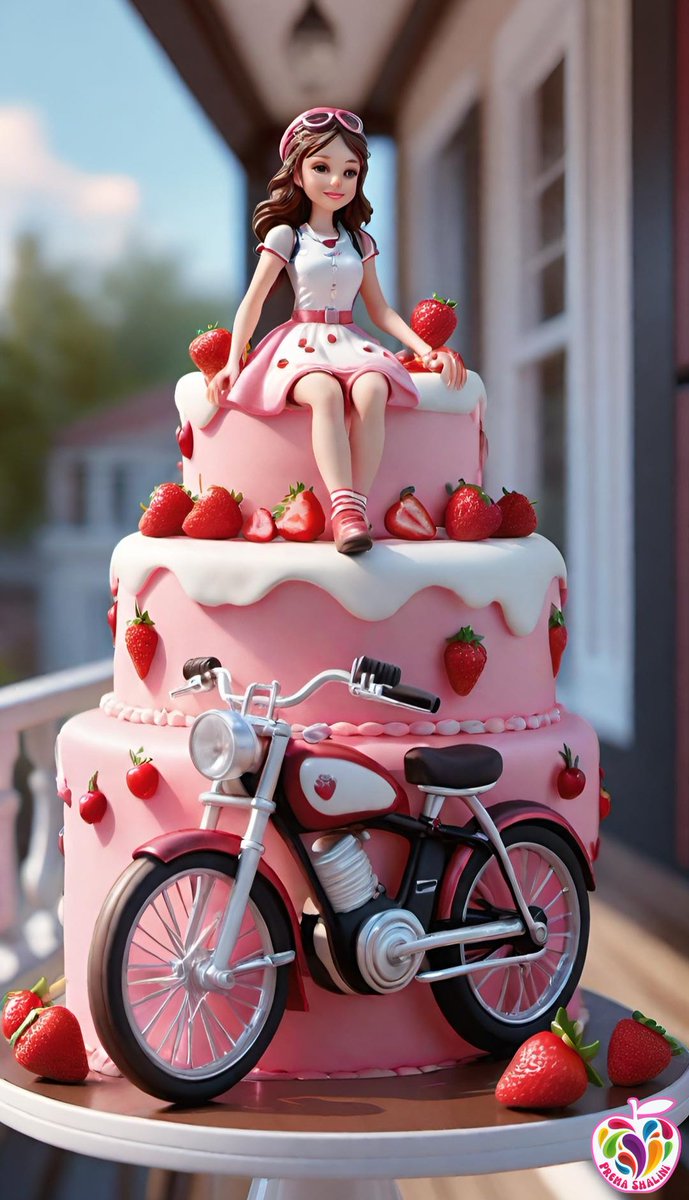 Beautiful Girl with her Bike Cake 🎂 

Hope you like this Cake Artwork 🎨 

All is Well 🤗 

#aiartist 
#AIArtworks 
#AIArtGallery 
#digitalart 
#creators
#Food 
#cakes 
#foodlover