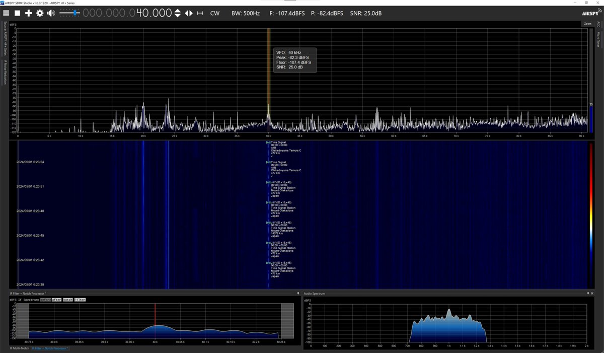 今しがたのVLF
21.1、22.2、25、40、54、60kHzの各波とも入感中

おはようございます
#VLF
#Airspy
#sdrsharp
#YouLoop