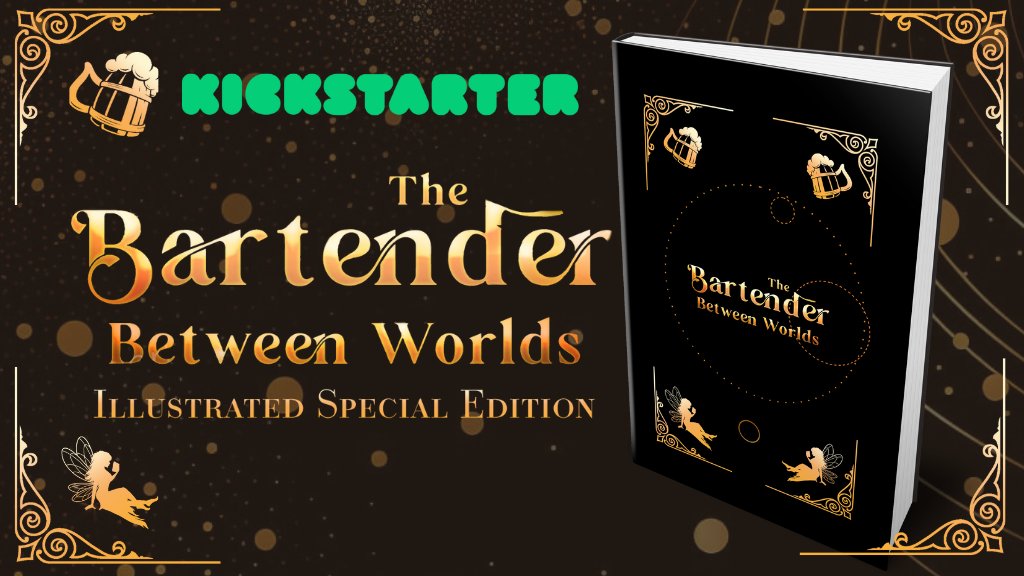 My Kickstarter pre-launch page for The Bartender Between Worlds special illustrated edition hit 100 followers today 🥳 I'm excited for this to go live next month! (But also, I've got lots to do!) Stay tuned!