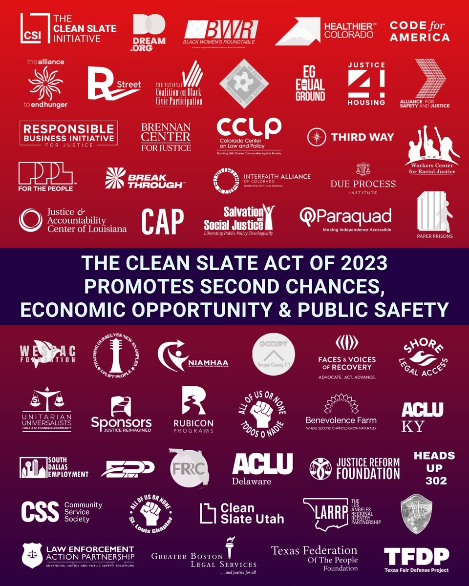 50+ diverse organizations have rallied behind The Clean Slate Act of 2023 urging Congress to prioritize its passage to advance economic opportunity, promote public safety, and foster a society that values redemption and second chances. Learn more at cleanslateinitiative.org/federal