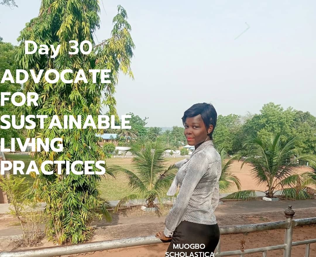 DAY 30
ADVOCATE FOR SUSTAINABLE LIVING PRACTICES.

#teacherscholastica #biologist #educationist #sustainable #sdgsadvocate #viral #eco30impacts #green #promote #advocate #sustainable #living #practices #advocatesustainablelivingpractices #sdgs #sustainabledevelopmentgoals