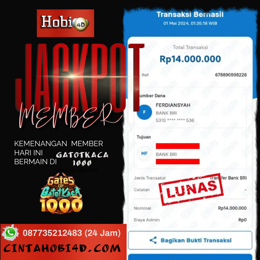 Bukti Kemenangan Member HOBI4D 01 Mei 2024
Mau Seperti Ini Juga??? Buruan Daftar
Deposit Pulsa Tanpa Potongan
Member Baru Pasti WD
WA: 087735212483
LINK:  cintahobi4d.com