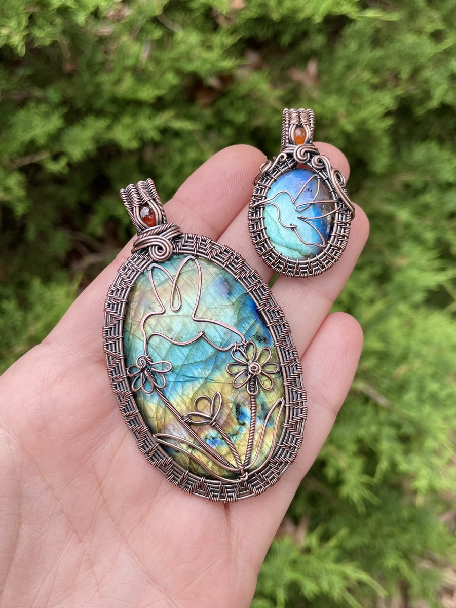 Labradorite humming bird pendants coming to the shop on May 10th! 🌼 Which one would you wear?