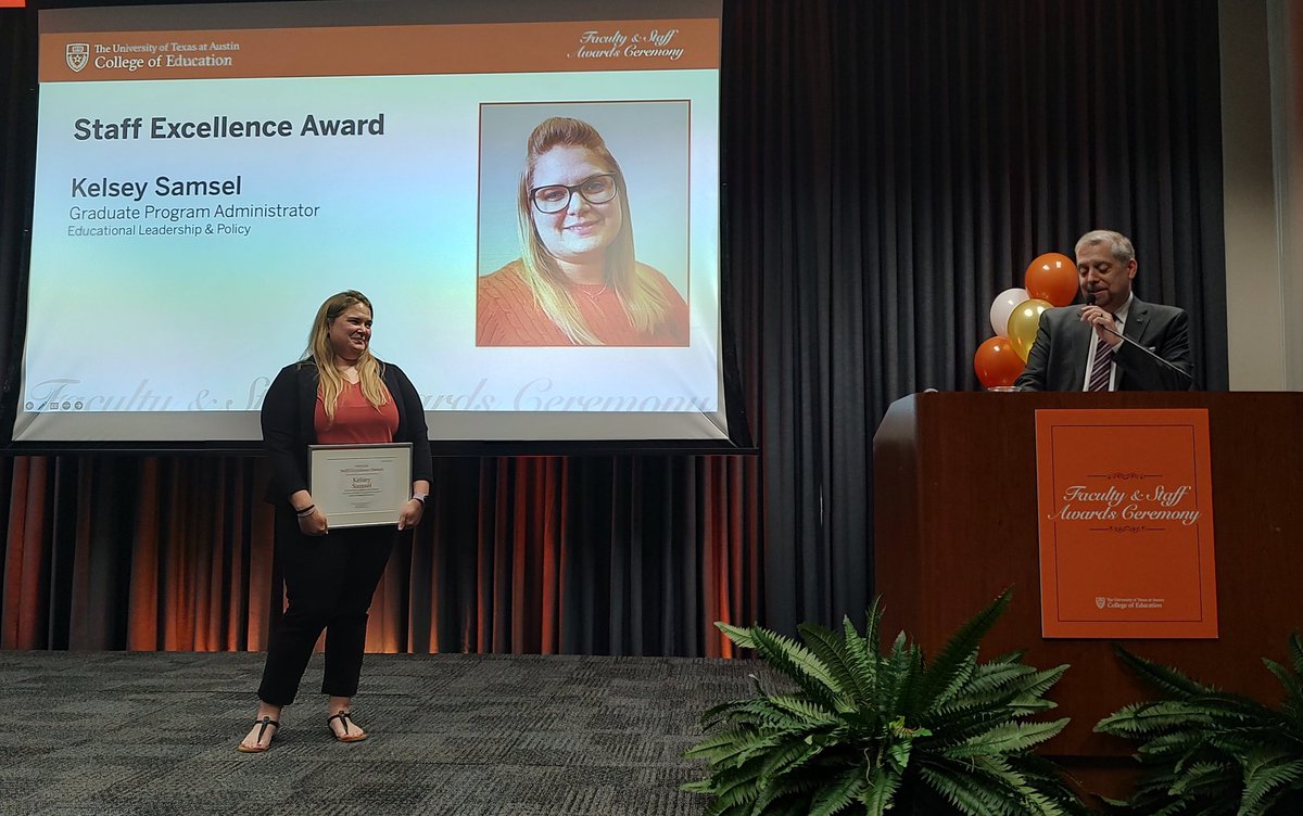 Congratulations to my colleagues, Dr. David DeMatthews for earning the Dean's Distinguished Research Award! Kelsey Samsel for earning the COE Staff Excellence Award!🤘🏽 @DrDeMatt