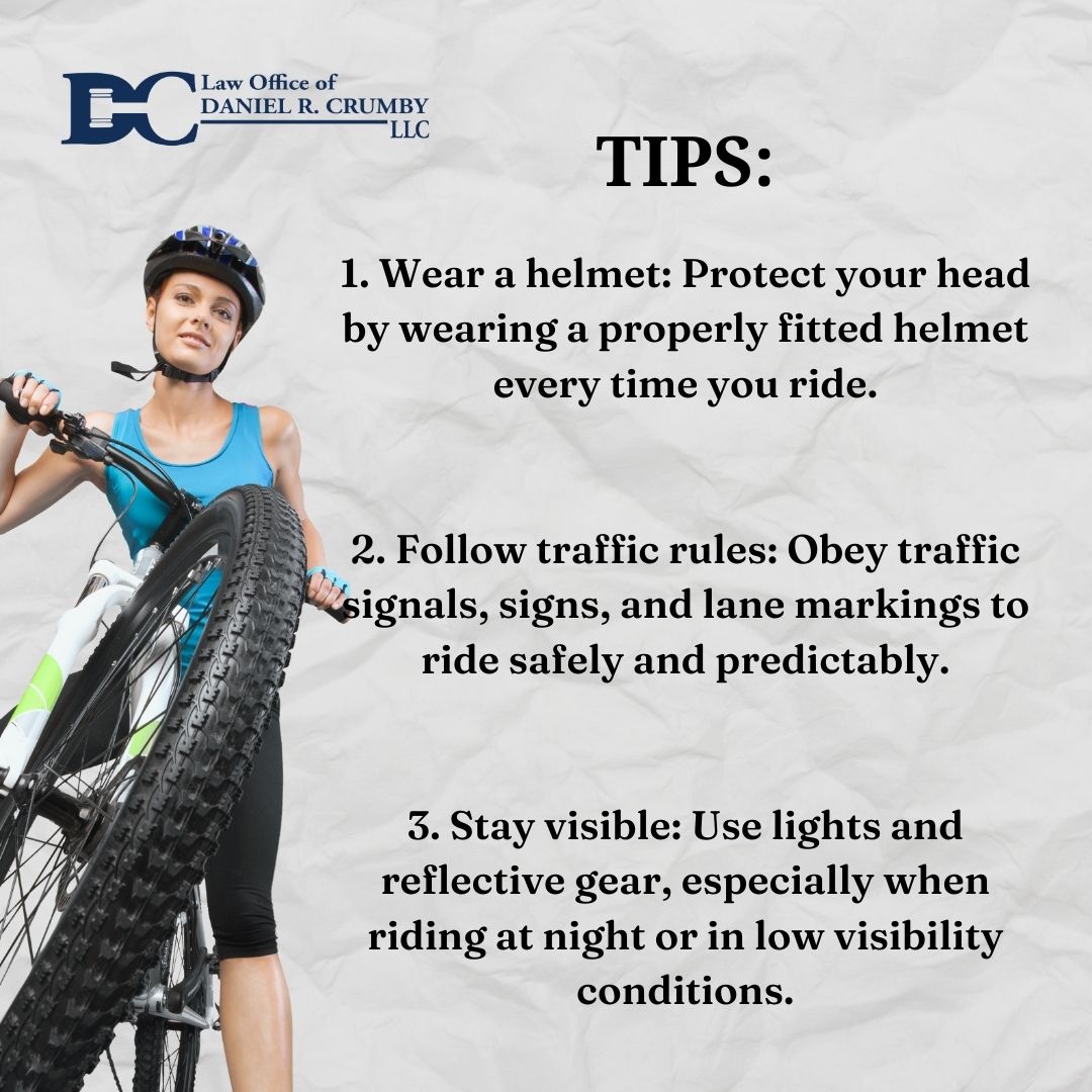 Your well-being is our priority. Check our tips for safe cycling, and remember, our team is here for you if you need legal assistance due to an injury on the road. Stay safe!🚴‍♂️

⚖️crumbylaw.com

#crumbylaw #DanielCrumby #BikeSafetyMonth #InjuryLawyers #personalinjury