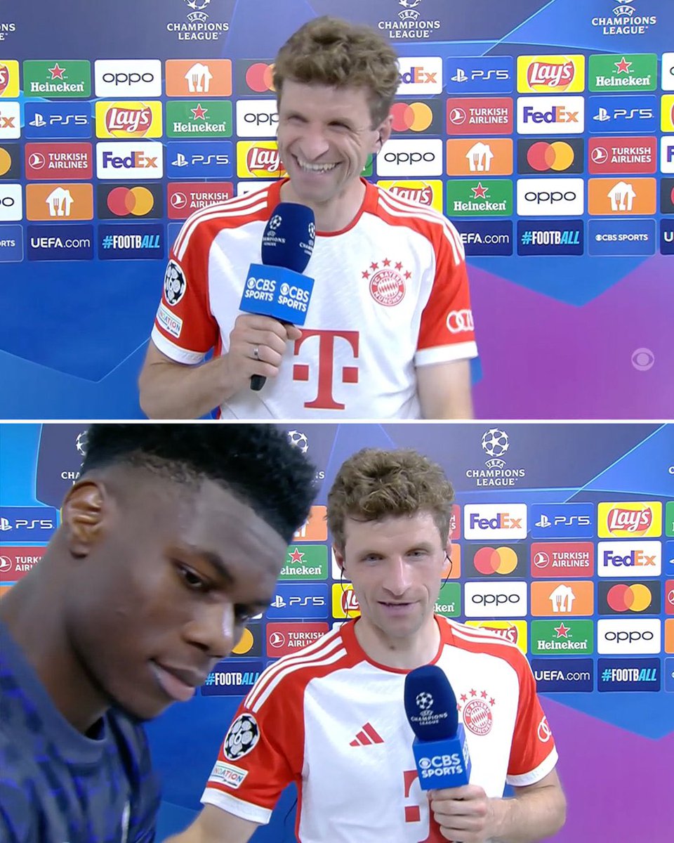 Tchouameni a interrompu l’interview de Müller qui lui a répondu: 'Ah il écoute, il veut entendre notre tactique pour le match retour.' 😂