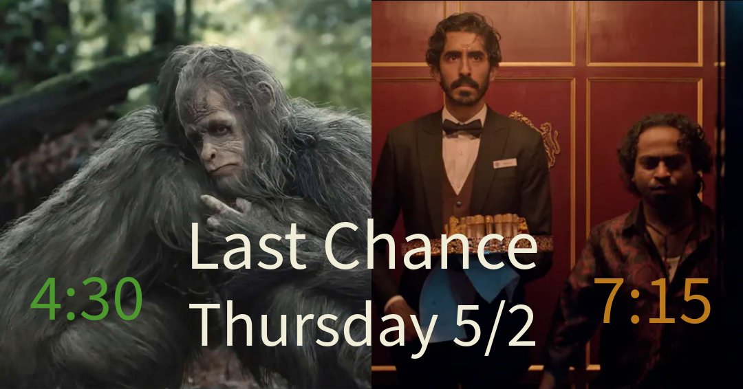 Thursday will be your last chance to catch these two unique films at #LaurelhurstTheater
#SasquatchSunset screens at 4:30, #MonkeyMan at 7:15!