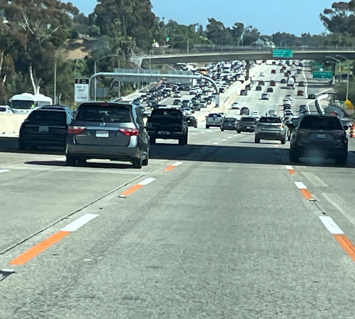 See oj and white lines on the freeway??? 

Caltrans says the contrasting colors are designed to increase awareness of the construction zone nd “enhance safety” for drivers and road crews. hope drivers will not only slow down but also see the lines more clearly in the rain n fog.'