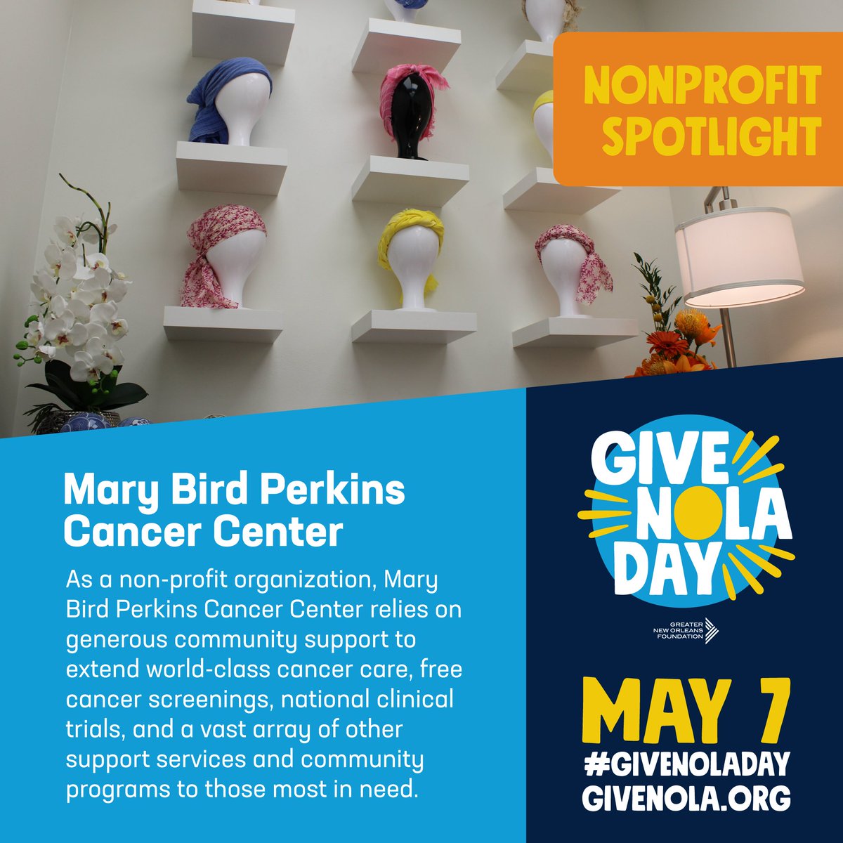 Today, we’re spotlighting #GiveNOLADay nonprofit, @MaryBirdPerkins, which extends world-class cancer care, free cancer screenings, national clinical trials, and an array of other support services and programs to those most in need. Visit givenola.org to donate today!