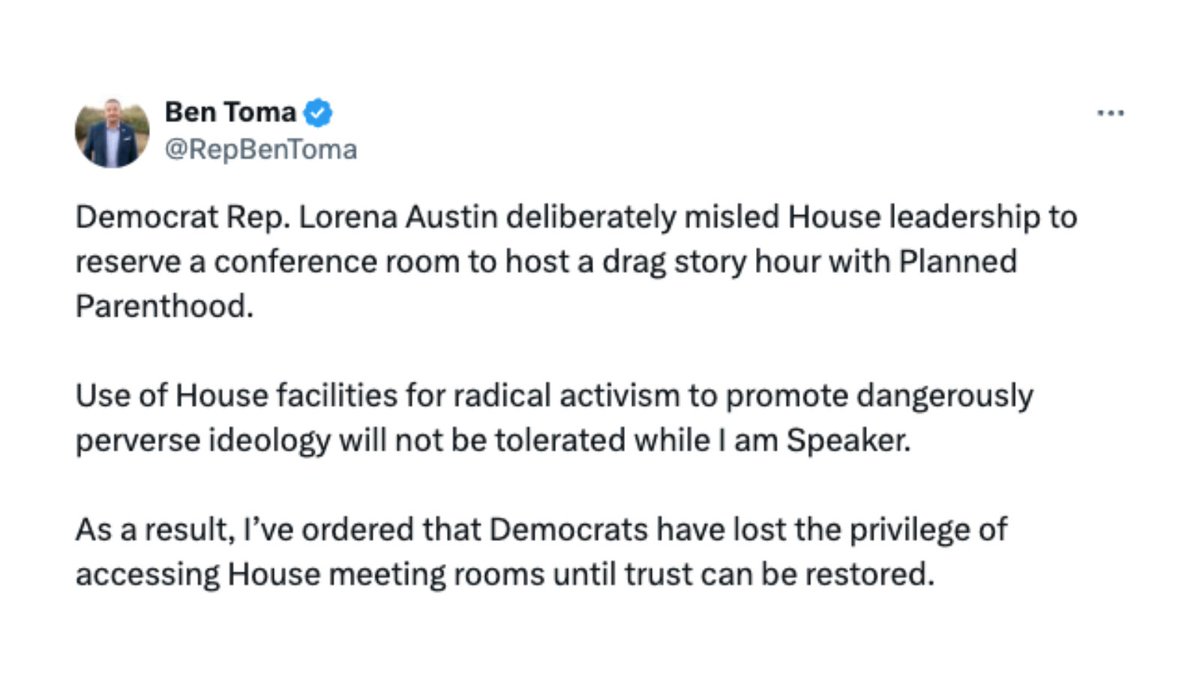 This is a disgusting abuse of power from the Arizona house speaker — ESPECIALLY when an abortion ban from **1864** is about to go into effect in the state. LGBTQ+ people exist. Planned Parenthood exists. You cannot — AND WILL NOT — force us out of public life.