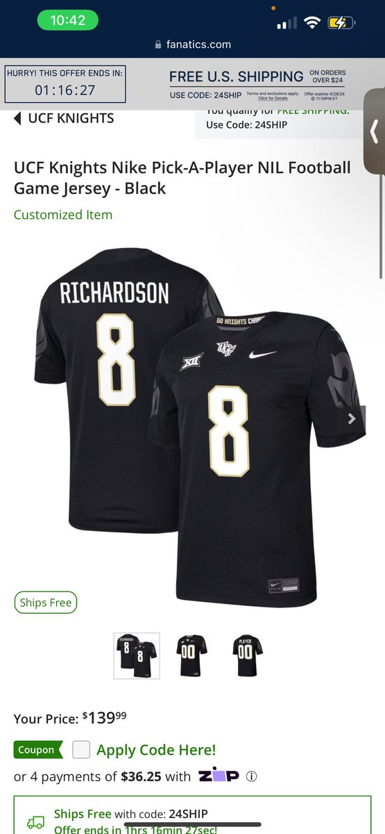 fanatics.com/college/ucf-kn… For anyone who would wanna purchase my jersey here is the link! Go to select player and hit my name! #ChargeOn