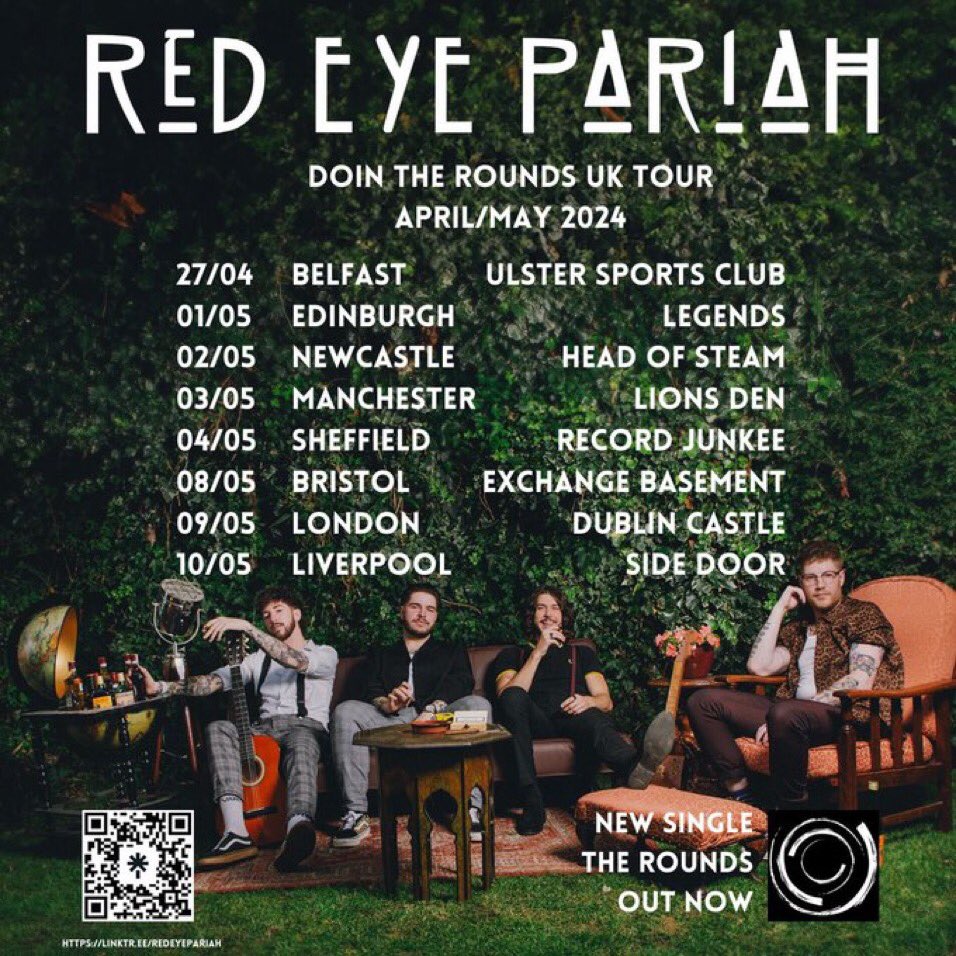 Also good luck to my pals @RedEyePariah who are crossing the pond to continue with their “doing the rounds” tour Catch them at Edinburgh Newcastle Manchester Sheffield Bristol London Liverpool Over the incoming days ❤️