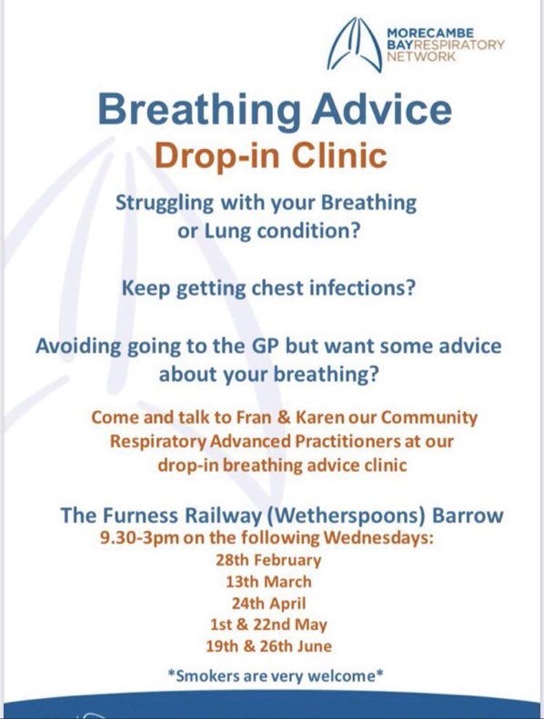 Morecambe Bay Respiratory Network (@mbresp) on Twitter photo We are back in Wetherspoons (Furness Railway, Barrow) again tomorrow for another of our Respiratory ACP drop-in breathing clinics 🫁🩺 with <a href="/Frances57700752/">Frances CLARKE</a> <a href="/KarenD_ACP_Resp/">Karen Donaldson</a> We are back in Wetherspoons (Furness Railway, Barrow) again tomorrow for another of our Respiratory ACP drop-in breathing clinics 🫁🩺 with <a href="/Frances57700752/">Frances CLARKE</a> <a href="/KarenD_ACP_Resp/">Karen Donaldson</a>
