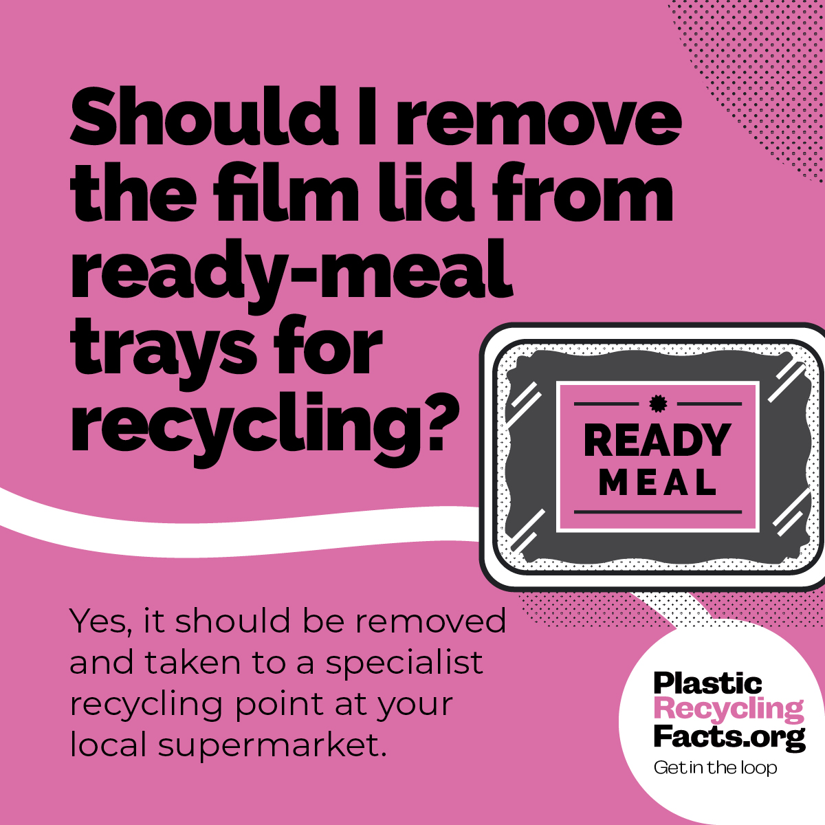Ready to eat but not quite ready to recycle... Peel off the film lid and take it to your local supermarket for recycling. ♻️ 🛒 

#sustainability #plasticrecyclingfacts #plasticrecycling #readymeals #recycle