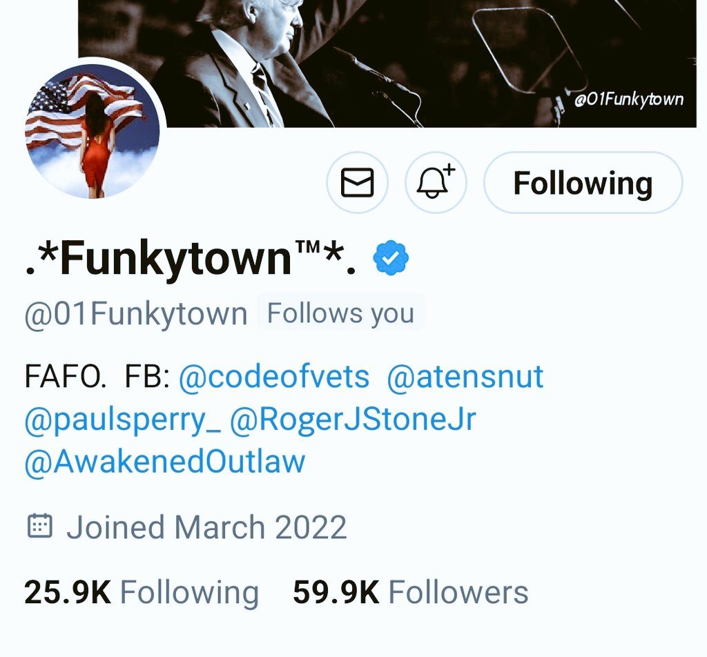 Look who's almost reached 60k! Give this awesome patriot a follow for great content. Please repost. #Maga #TrumpNation @01Funkytown
