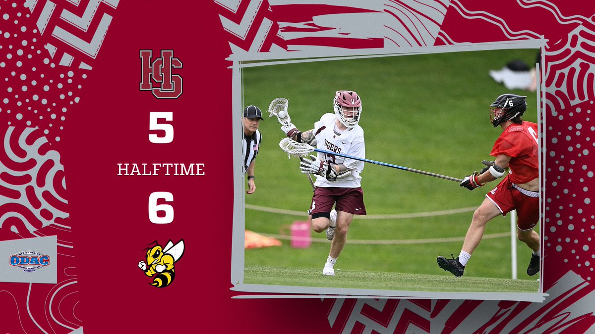 HALFTIME | @HSCLacrosse trails No. 5 seed Randolph-Macon 6-5. Michael Leone has two goals and Campion White has one goal and one assist. Davis Mack and Ray O'Brien each have a goal. Drew Duffy has an assist and Peter Smith has six saves. #RollTigers🐅#ODAC #d3lax