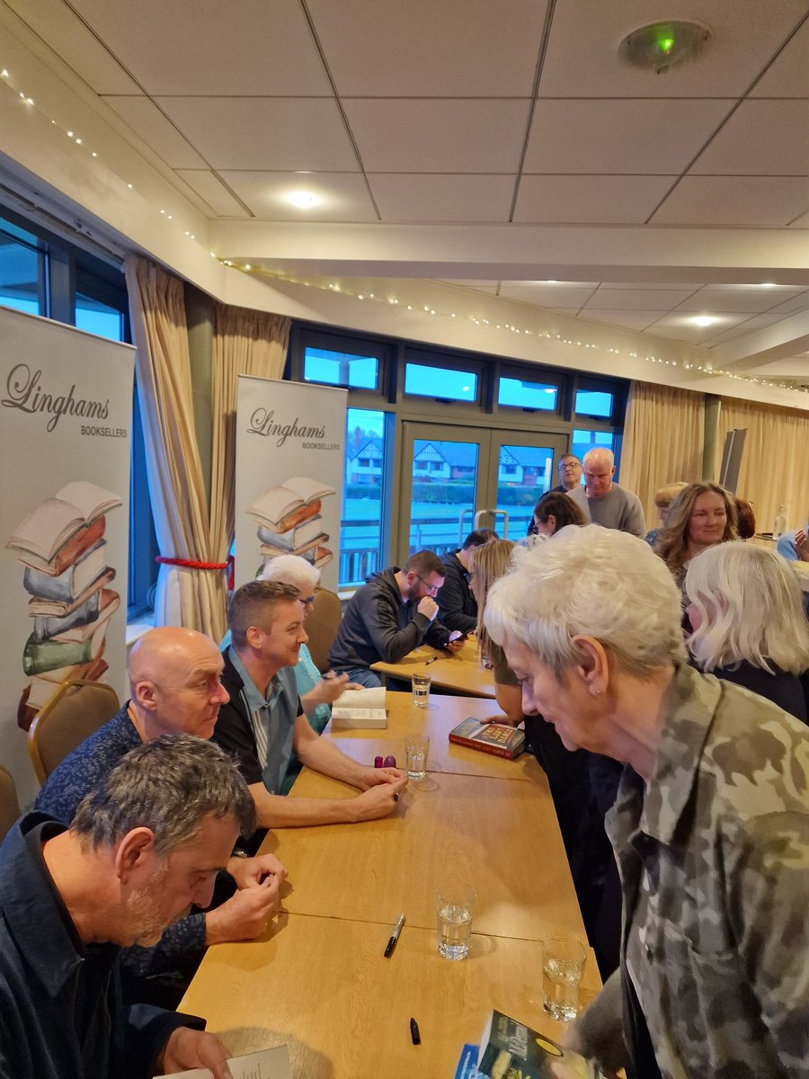 what do you get with SIX crime authors...THAT SING..@funlovinwriters in the house! #SINGING, #SIGNING and lots of laughter! signed books . #Wirralbookshop @valmcdermid @MarkBillingham @stuartneville @DougJohnstone @LucaVeste @ChrisBrookmyre #sellout NEXT STOP @glastonbury