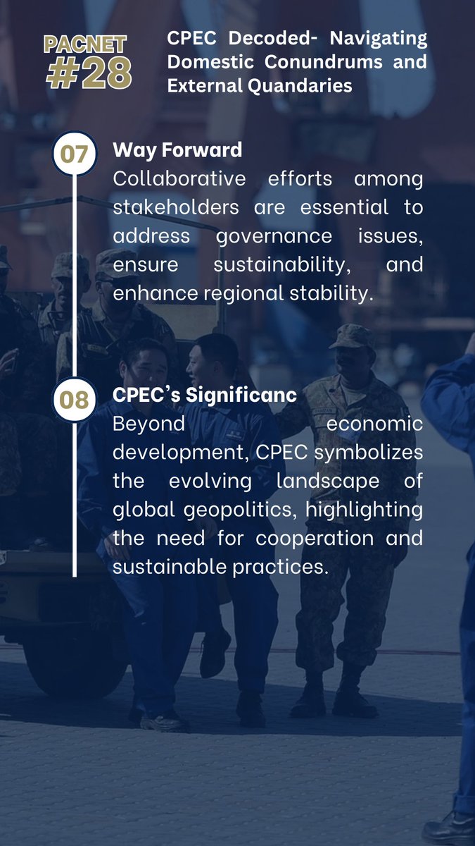 🌏 Navigate the nuanced landscape of geopolitics with #PacNet 28 – CPEC Decoded by Irfan Ul Haq (@cukmrofficial).

Explore the profound implications of the China-Pakistan Economic Corridor on regional dynamics.

Read the full analysis here: pacforum.org/publications/p…

#PacificForum