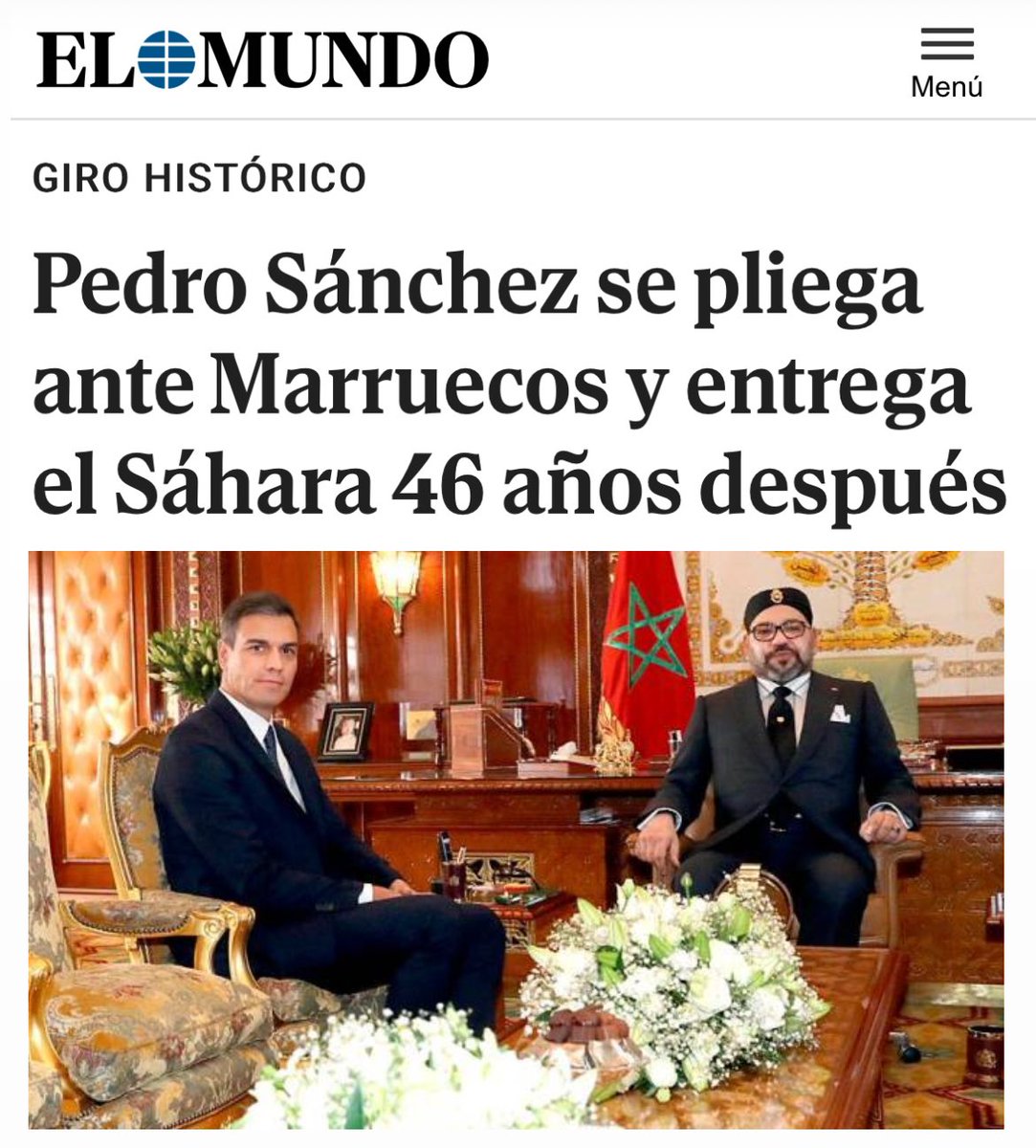 Pedro Sánchez dice que iniciará una guerra contra los bulos, pues que empiece por rectificar el mayor bulo creado por el y su gobierno apoyando una supuesta marroquinidad del Sáhara que nunca existió, no existe ni existirá.