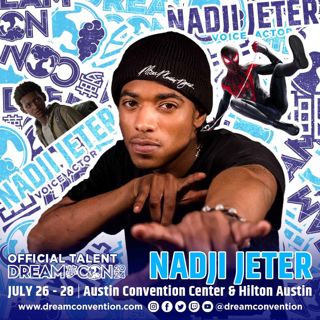 We’re excited to welcome Nadji Jeter to Dream Con for the 1st time!

He’s the iconic voice behind #MilesMorales in the animated Spider-Man (2017) series & Marvel’s Spider-Man video games 🎮🕷  Also voiced the unforgettable Sam Burrell in #TheLastOfUs.

Show @NajJeter some love 🙌🏽