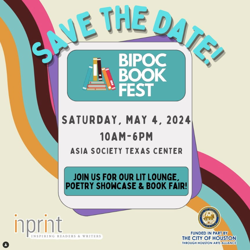 Honored to again partner w/ @BIPOCBookFest featuring CHITRA BANERJEE DIVAKARUNI, FADY JOUDAH, & JASMINE GUILLORY! Plus an Inprint Writing Workout w/ REYES RAMIREZ @ 10am & the Inprint Bilingual Poetry Buskers from 12-3pm. More details & link to tickets: inprinthouston.org/event/bipoc-bo…