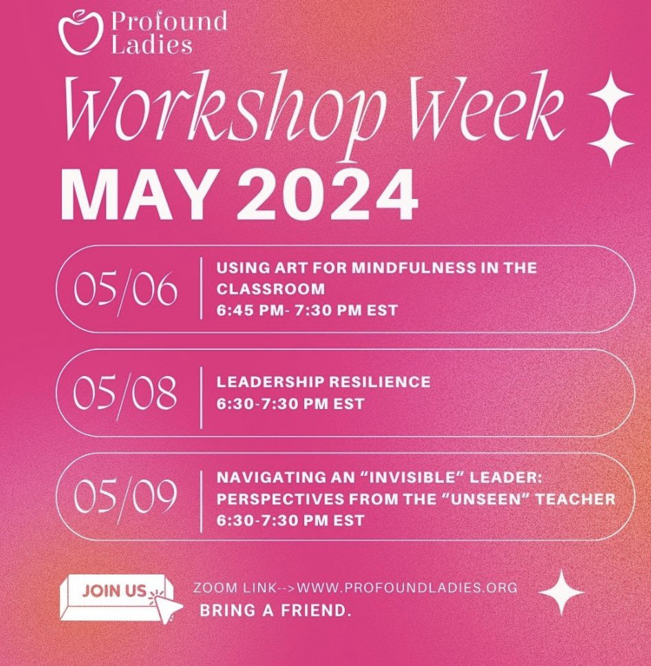 Ladies, join me for an empowering week of learning with some amazing women from Profound Ladies! Let's support each other as we grow our skills and knowledge together. Don't miss out and bring a friend 😉 #WomenofColor #Empowerment #VirtualWorkshopWeek @ProfoundLadies