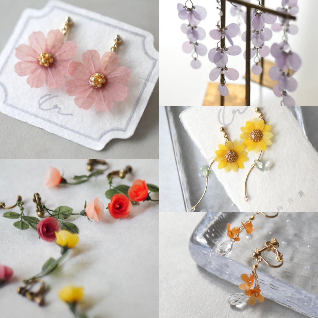 #ゴールデンウィークSNS展覧会2024

日本の四季の情景が浮かぶような花のアクセサリーを
やわらかい雰囲気の手漉き和紙で作っています。