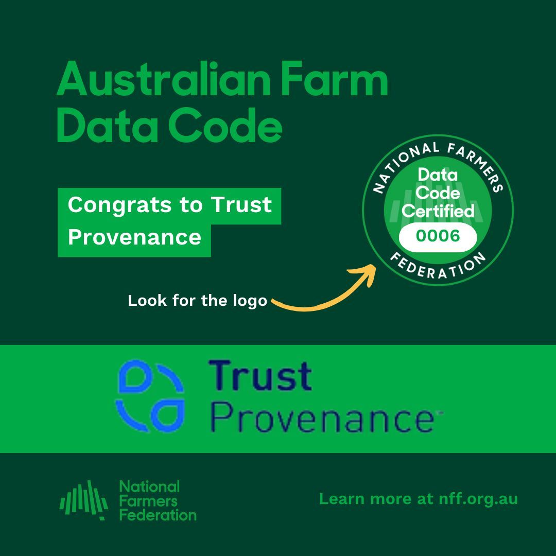 Congratulations to Trust Provenance's TPalltrace product for receiving the Australian Farm Data Code certification, reinforcing its commitment to data integrity and transparency in the supply chain. Learn more about the Farm Data code nff.org.au/programs/austr…