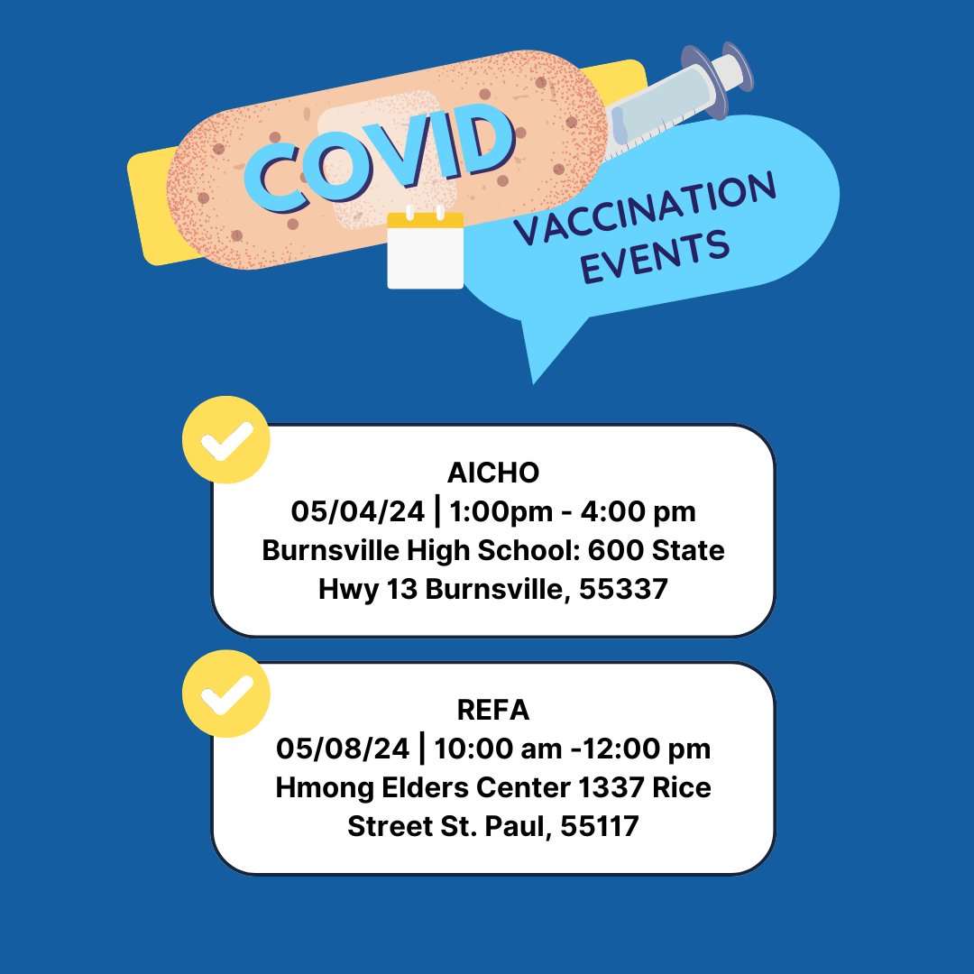 Need a COVID vaccine? Check out these COVID vaccination events this week!
#communityresources #minneapoliscommunity #twincitiesmn #vaxmn #healthresources #minneapolismn #stpaulmn