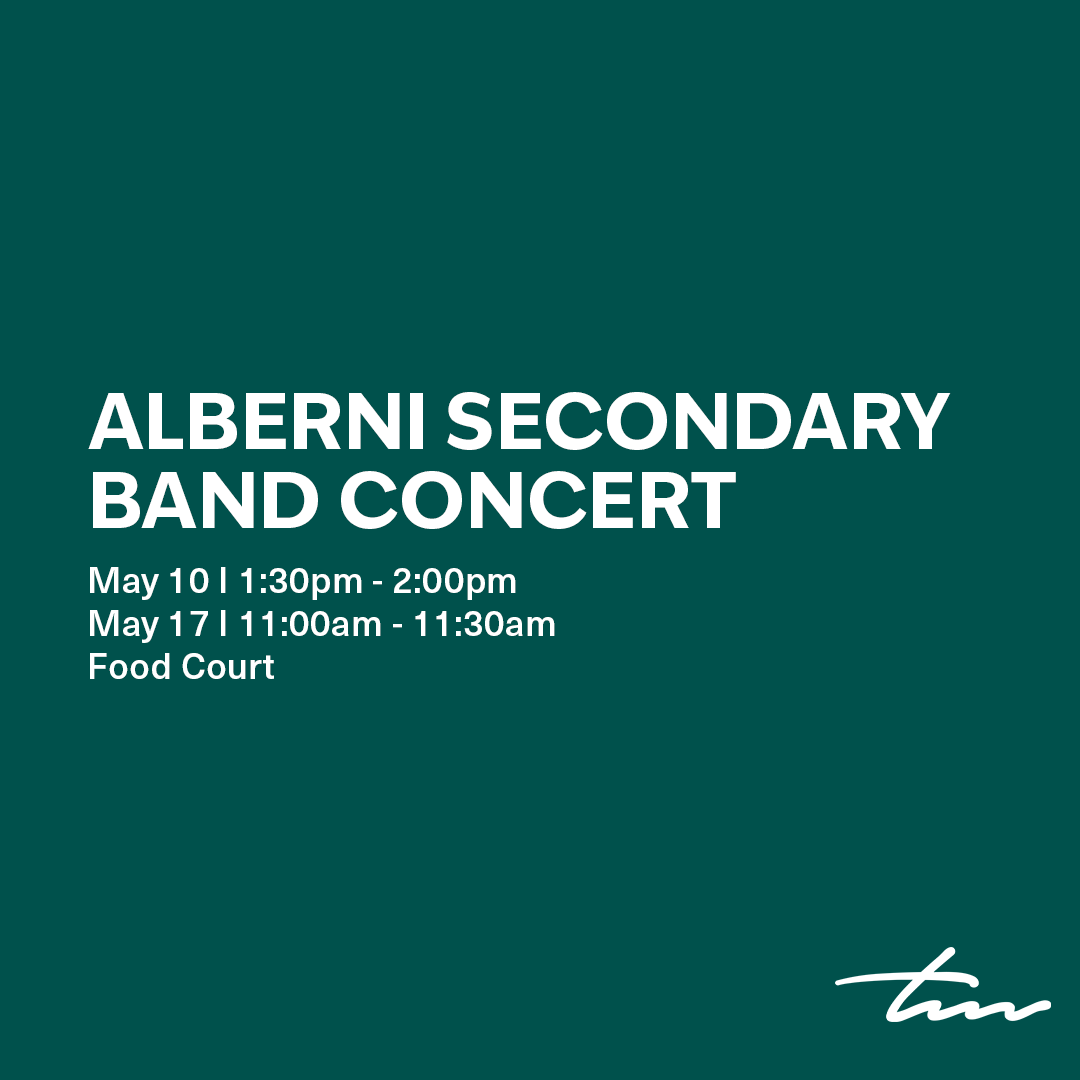 Join Us on May 10th and 17th, for a Special Musical Performance by The Alberni Secondary School Grade 9 Concert Band at Tsawwassen Mills! Don't Miss the Opportunity to Witness the Talented Young Musicians Showcase Their Skills with an Enchanting and Memorable Concert Experience!