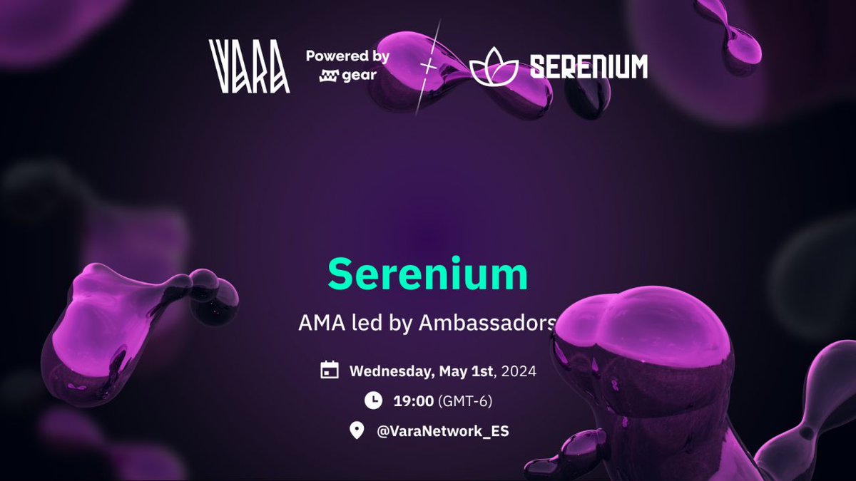 No te pierdas el próximo AMA dirigido por los Embajadores de #VaraNetwork, donde nos compartirán importantes detalles del proyecto <a href="/sereniumapp/">Serenium</a> impulsado por Vara❤️‍🔥

🗣 <a href="/yedidweb3/">Yedid | 🔜</a> @thehodlfather <a href="/Juminstock/">Carlos Rodríguez</a> 
⏰️ Miércoles 1 de Mayo | 19:00 GMT-6
🔗x.com/i/spaces/1MYxN…