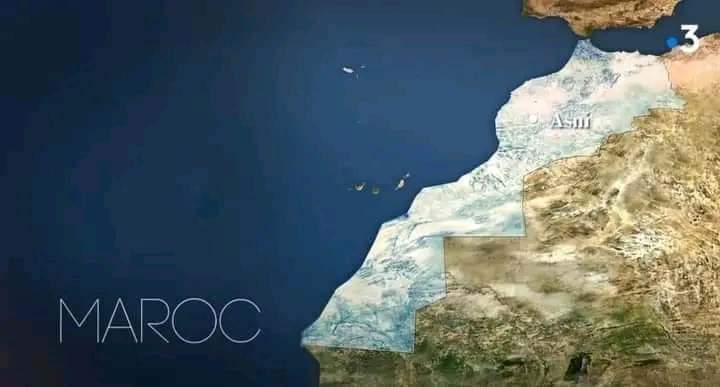 La carte du Royaume du Maroc lors d'un reportage réalisé et diffusé cette semaine sur la chaîne publique française 'FRANCE 3'. Le reportage a été consacré au sujet de la reconstruction après le séisme d'Al Haouz 🇲🇦🇫🇷 #Maroc #المغرب_أولا #Morocco #SaharaMarocain #earthquake