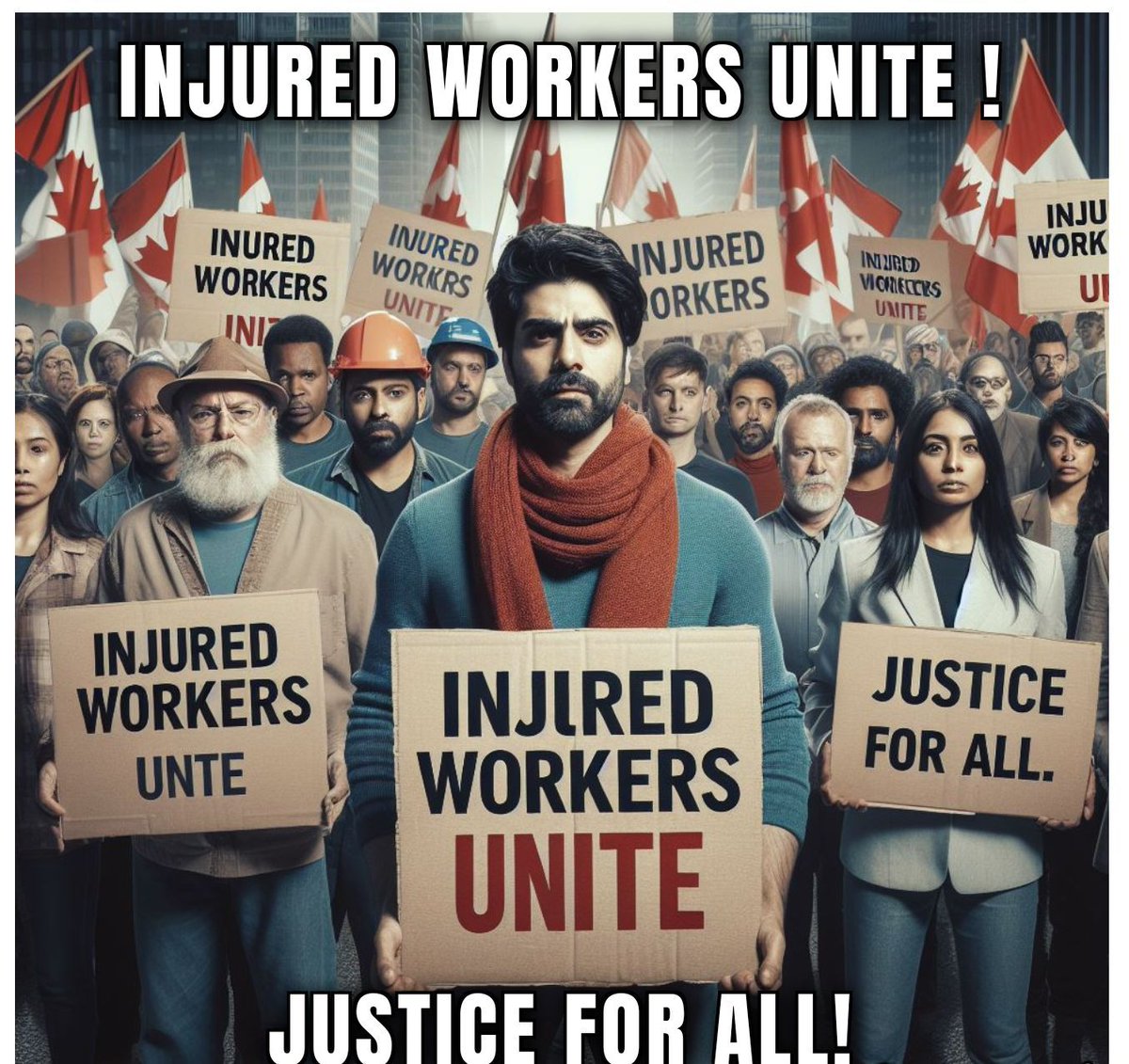 Injured workers, Allies, Advocates Unite!  Justice for all! 
Together, we stand stronger. 
Let's raise our voices and fight for the rights and support we ALL deserve. #InjuredWorkers #JusticeForAll #WorkersRights