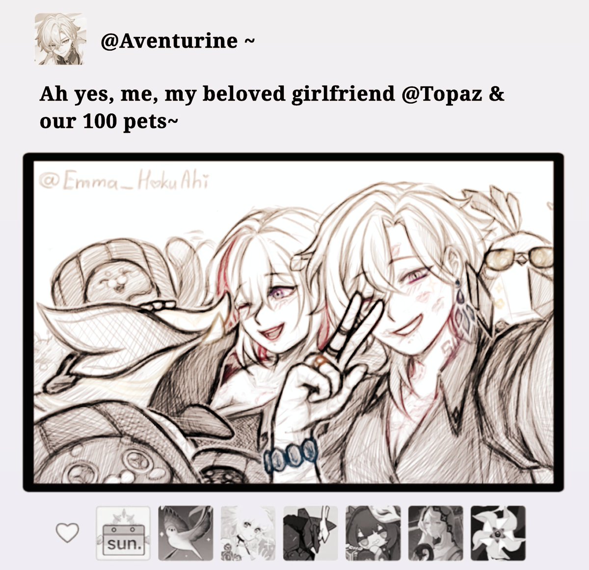 Ah, Aventurine posted a new photo, how exciting, let's see! 
Oh-???

#avenpaz #砂托 #aventurine #topaz #アベトパ #kavalena