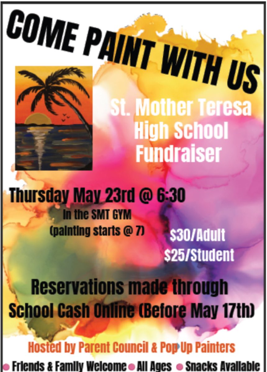 St. Mother Teresa High School (@motherteresahs) on Twitter photo Join us for a paint night fundraiser on Thursday May 23, hosted by our SMT Catholic School Council and Pop Up Painters 🎨<a href="/stmtcsc/">St. Mother Teresa Catholic School Council</a> <a href="/OttawaCSPA/">Ottawa CSPA</a> Join us for a paint night fundraiser on Thursday May 23, hosted by our SMT Catholic School Council and Pop Up Painters 🎨<a href="/stmtcsc/">St. Mother Teresa Catholic School Council</a> <a href="/OttawaCSPA/">Ottawa CSPA</a>