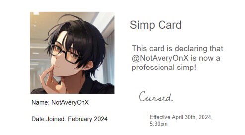 I got my simp certification card today! I’m officially a certified simp!