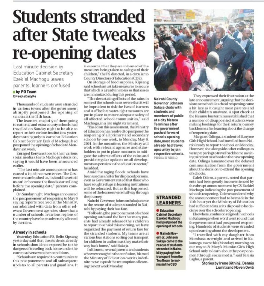 Students stranded after State tweaksbre-opening dates #ElimikaMashinani