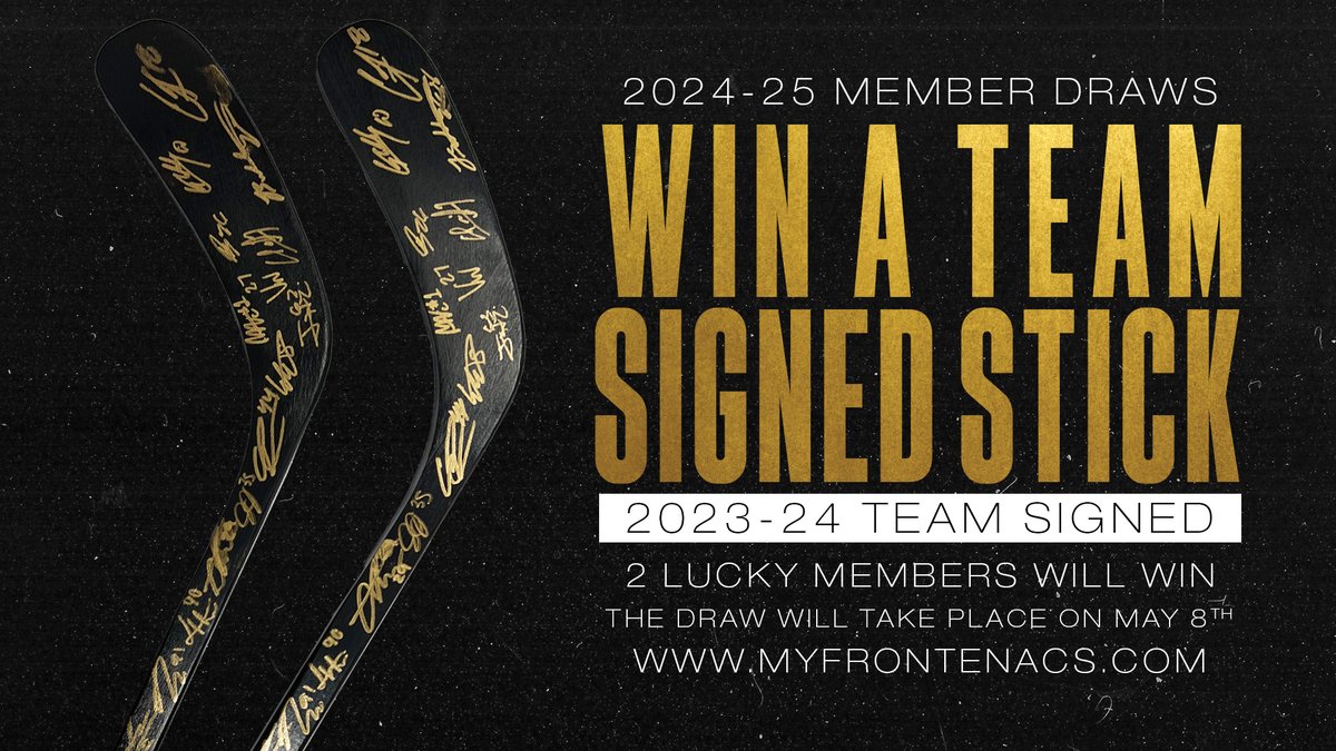 Get your 2024-25 Season Ticket Membership by May 8th for a shot at winning one of two 2023-24 team signed sticks! Plus, check out our new 'Member Draws' for a chance to snag incredible prizes and experiences all season! 📃 chl.ca/ohl-frontenacs… #SolidGold | @OHLHockey |…