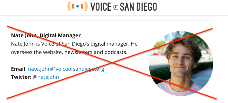 Job news: This is my last week at <a href="/voiceofsandiego/">Voice of San Diego</a>. I'm grateful to everyone who's helped me do cool things there. It's been five wild and formative years. I'm going to work at <a href="/NewspackPub/">Newspack - The platform for news</a> to help publishers grow. My heart is with the podcast.✌️