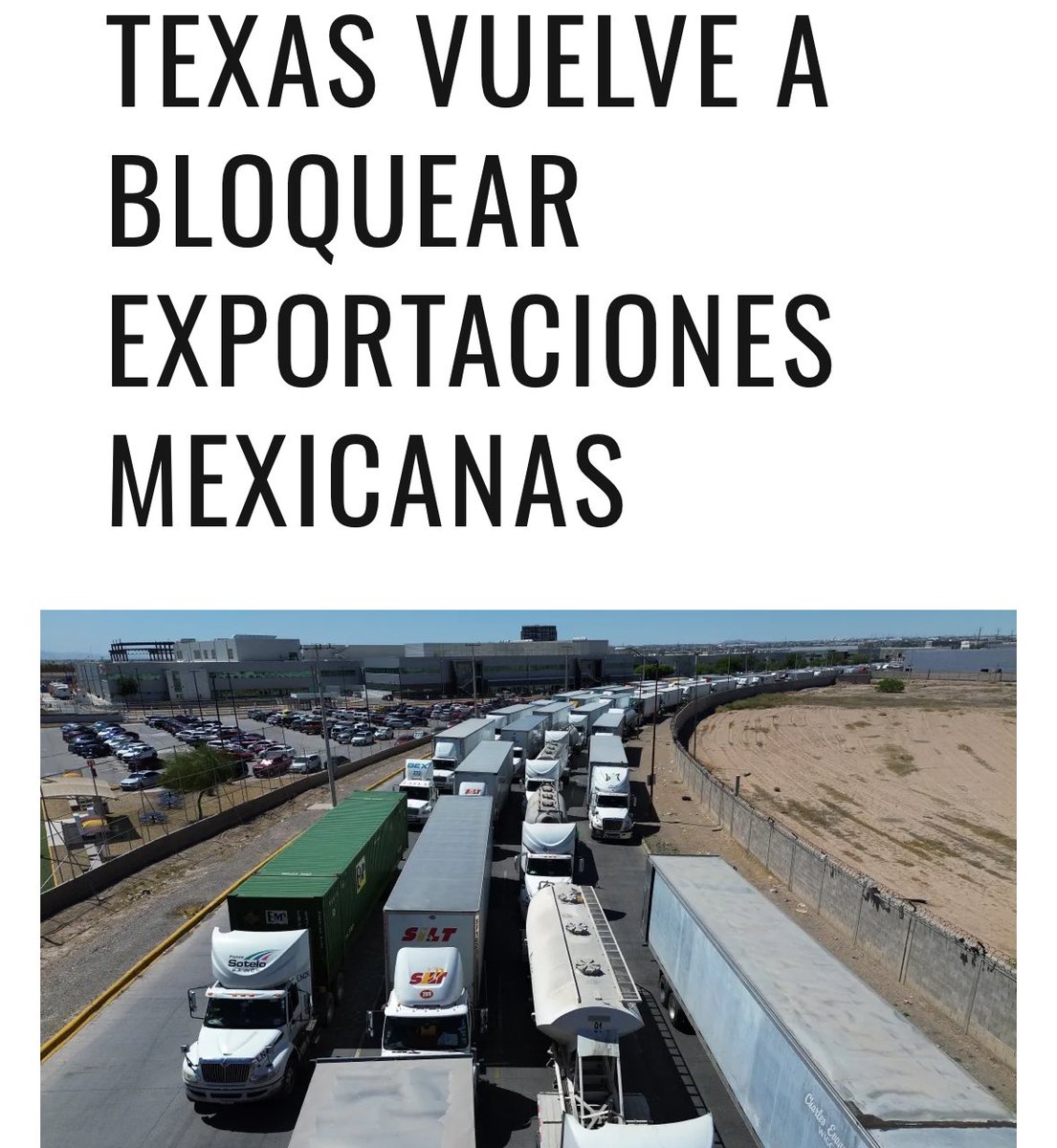 Chequen esto, raza, el problema de migración ha provocado que #Texas bloquee el flujo de comercio con #México, como si no fueran suficientes los problemas de los transportistas mexicanos con la inseguridad. Exijo a la @SRE_mx gestione las acciones necesarias para dinamizar el…