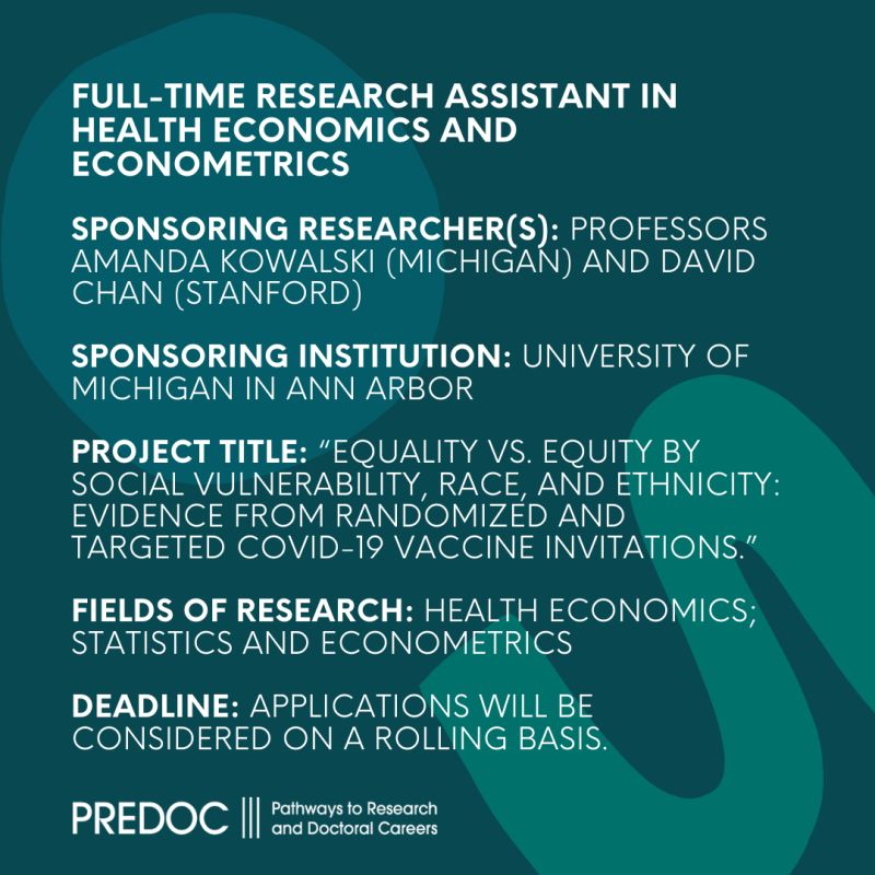 Profs. Amanda Kowalski (@umichECON) and David Chan (@SIEPR) are still hiring! Apply at: bit.ly/42PfuMk @econ_ra